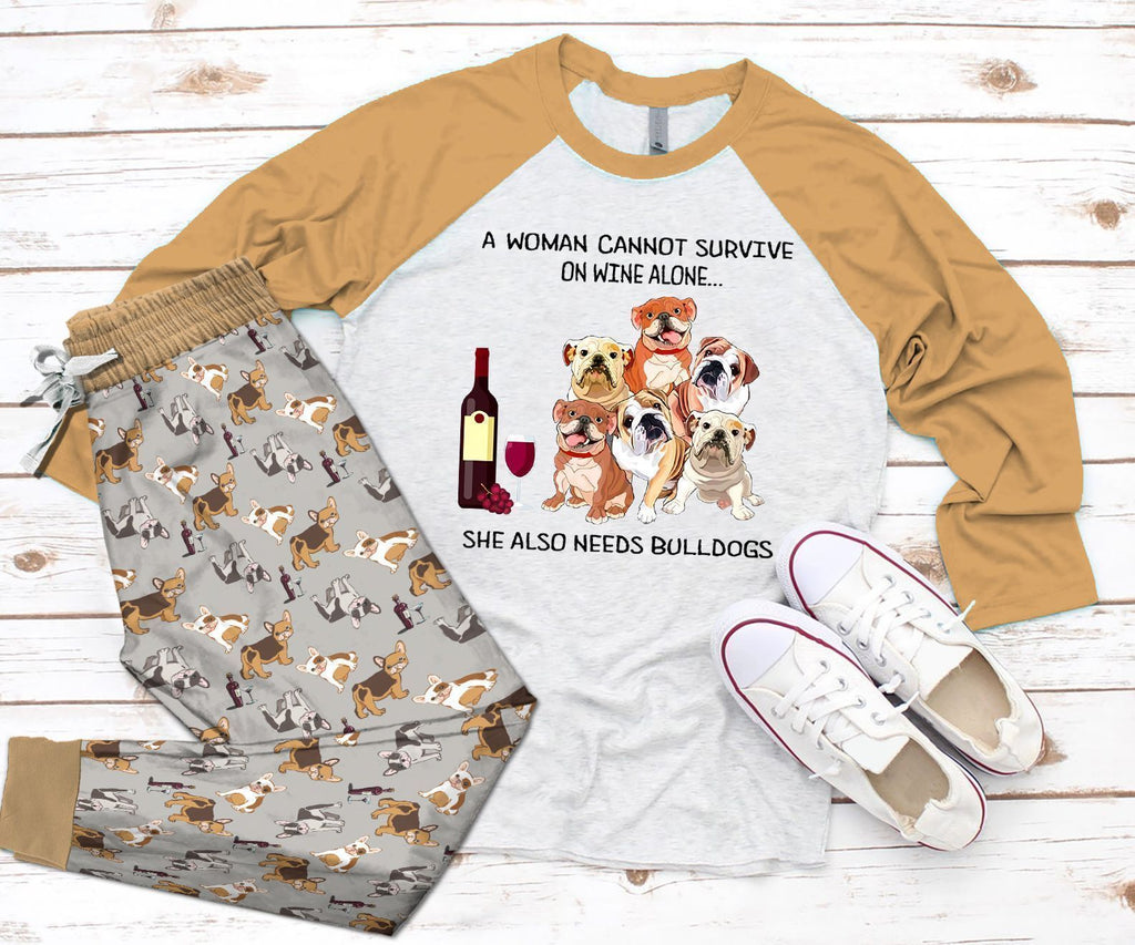 Bulldog Bulldog Woman Khaki Awesome Pajama Set |Sleepwear Pjs Sets | Raglan Shirt Pants Set