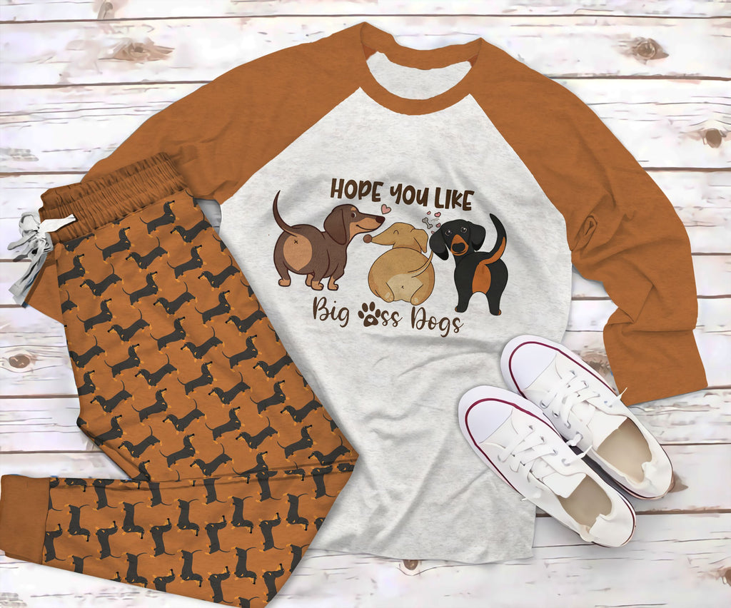 Dachshund Hope You Like Brown Nice Pajama Set |Sleepwear Pjs Sets | Raglan Shirt Pants Set