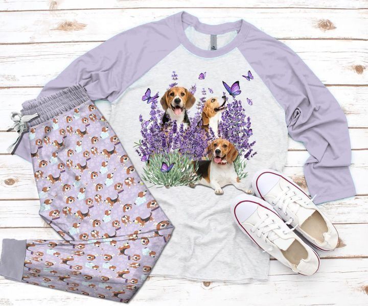 Beagle Lovely Beagle Purple Best Pajama Set |Sleepwear Pjs Sets | Raglan Shirt Pants Set